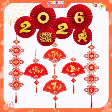 Phụ Kiện Liễn Quạt Treo Tường Phúc Lộc Thọ Trang Trí Tết Bính Ngọ 2.026 Nhà Cửa, Quán Xá KTET