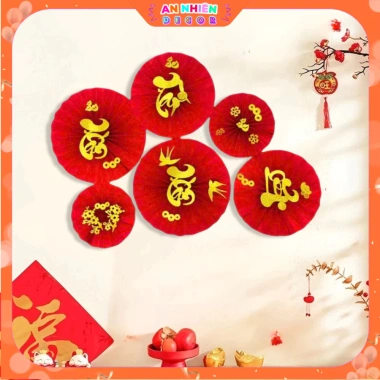 Phụ Kiện Liễn Quạt Treo Tường Phúc Lộc Thọ Trang Trí Tết Bính Ngọ 2.026 Nhà Cửa, Quán Xá KTET