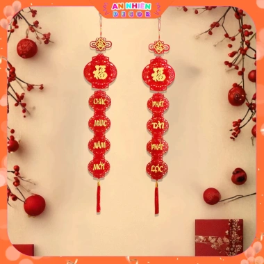 Phụ Kiện Liễn Quạt Treo Tường Phúc Lộc Thọ Trang Trí Tết Bính Ngọ 2.026 Nhà Cửa, Quán Xá KTET