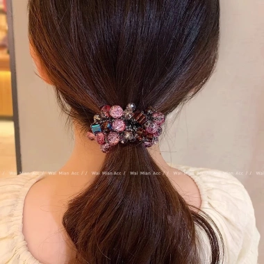 Phụ kiện tóc hoa pha lê và dây cao su co giãn cho nữ - Giá ưu đãi 36.333 VND
