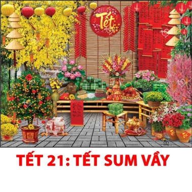 Phụ kiện trang trí Tết Nguyên Đán 2.026 - Phông nền Sum Vầy, An Khang Thịnh Vượng
