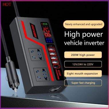 Phụ Kiện Tự Động Sạc USB 200W QC3.0 - Hiển Thị Điện Áp Biến Tần Ô Tô, Ổ Cắm USB HH