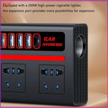 Phụ Kiện Tự Động Sạc USB 200W QC3.0 - Hiển Thị Điện Áp Biến Tần Ô Tô, Ổ Cắm USB HH