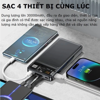 Pin 30.000mAh - Dây Siêu Nhanh, Tự Ngắt An Toàn, Tương Thích Mọi Thiết Bị