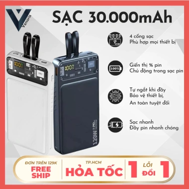 Pin 30.000mAh - Dây Siêu Nhanh, Tự Ngắt An Toàn, Tương Thích Mọi Thiết Bị