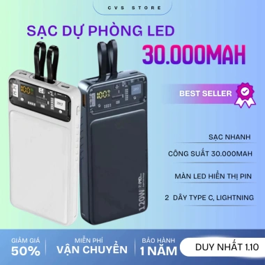 Pin 30.000mAh Sạc Nhanh LED Hiển Thị – An Toàn, Nhiều Thiết Bị, Giá 379.000₫ 8
