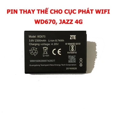 Pin chính hãng ZTE 2.300mAh gắn trong cho WD670, JAZZ – Tương thích wifi không dây, Giá chỉ 73.810₫