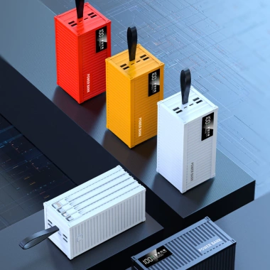 Pin container Techspace dung lượng lớn, sạc dự phòng tích hợp 4 dây sạc sẵn và 4 cổng rời Giá chỉ 499.000 VND
