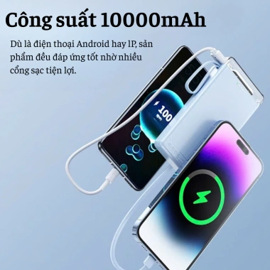 Pin Dự Phòng 10.000mAh kèm 4 Dây Sạc Nhanh Light, Type‑C, USB‑Micro – Sạc Nhiều Dòng, Có Quà Tặng 5