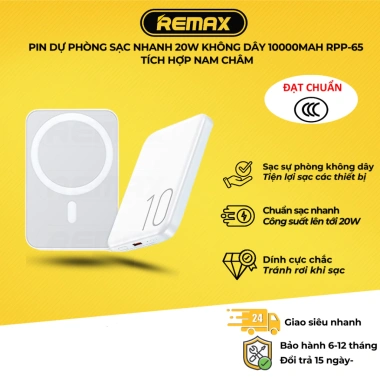 Pin dự phòng 10.000mAh RPP-65 sạc nhanh 20W không dây tích hợp nam châm - Giá 450.000đ