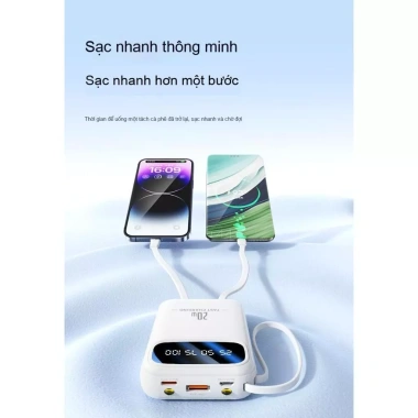 Pin dự phòng 20.000mAh + 4 cáp sạc tháo rời Android Type‑C iPhone - Dung lượng lớn, COD, Giá 198.000₫