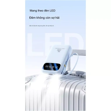 Pin dự phòng 20.000mAh + 4 cáp sạc tháo rời Android Type‑C iPhone - Dung lượng lớn, COD, Giá 198.000₫