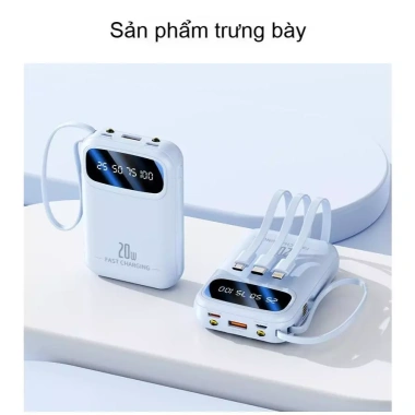 Pin dự phòng 20.000mAh kèm 4 cáp sạc Android Type-C iPhone - Dung lượng lớn, giá chỉ 198.000₫