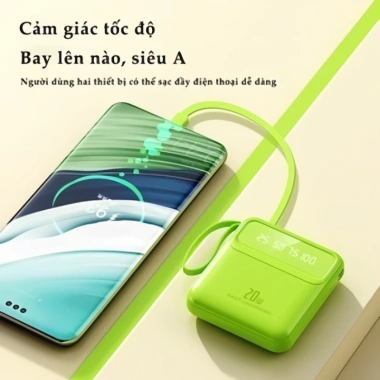 Pin Dự Phòng 20.000mAh Nhẹ Xinh, Kèm 4 Dây, Không Cần Cáp - Giá 116k