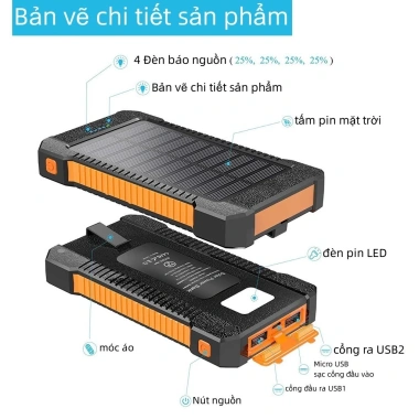Pin dự phòng 30.000mAh năng lượng mặt trời, 2 cổng USB, không thấm nước - 185.000₫ 6