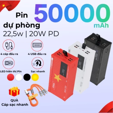 Pin Dự Phòng 50.000mAh Container – 4 Cổng Ra, Tặng Cáp Sạc Nhanh, Giá chỉ 400k