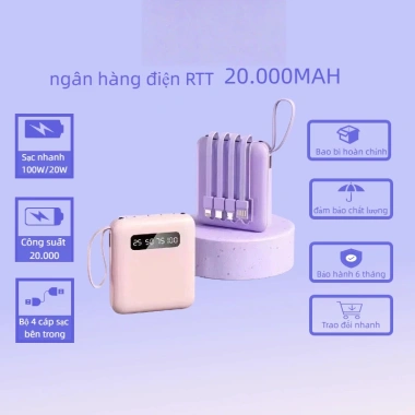 Pin dự phòng di động 20.000mAh dung lượng lớn, kèm 4 đầu cắm đa năng - Giá chỉ 150.000₫