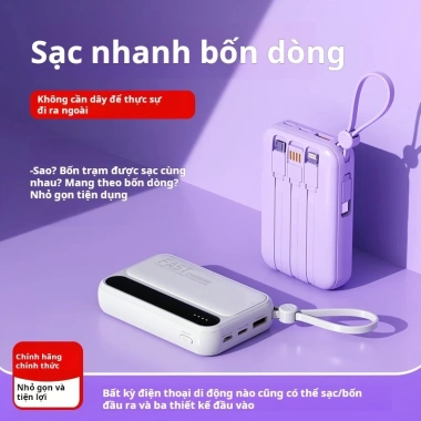 Pin dự phòng DX242 20.000mAh 4 cáp đồng thời sạc, hiển thị màn hình nhẹ cho Android iPhone – 178.000 VND