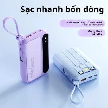 Pin dự phòng DX242 20.000mAh 4 cáp đồng thời sạc, hiển thị màn hình nhẹ cho Android iPhone – 178.000 VND
