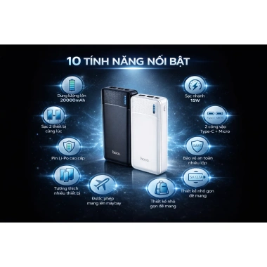 Pin Dự Phòng Hoco SU02 20.000mAh 2 USB Output, Micro Type-C Input, Sạc Nhiều Thiết Bị, Bền Bỉ Giá 129k 7