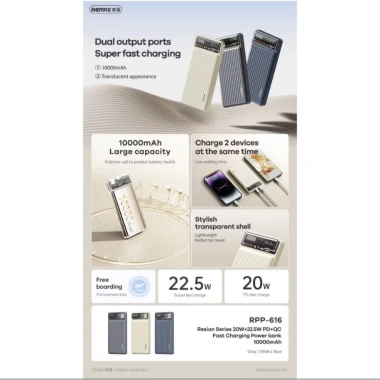Pin dự phòng Remax RPP-616 10.000mAh mỏng, sạc nhanh 22.5W/20W, nhiều màu - 160k