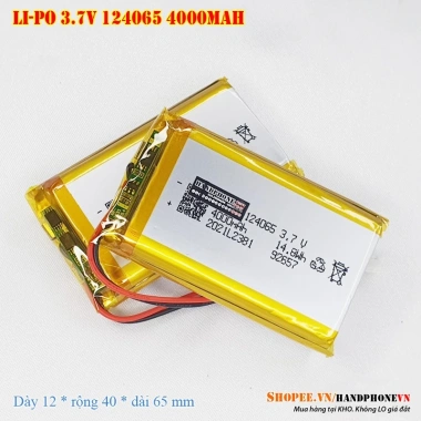 Pin Li-Po 3.7V 124.065 4.000mAh dày 12mm cho Loa Bluetooth, GPS, POS - Giá 70.000₫