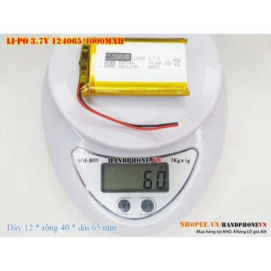 Pin Li-Po 3.7V 124.065 4.000mAh dày 12mm cho Loa Bluetooth, GPS, POS - Giá 70.000₫