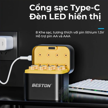 Pin sạc 1.5V 3.600mW - Sạc M7.037 8 viên 2A/3A, Type-C, LED báo - 189.000đ 6
