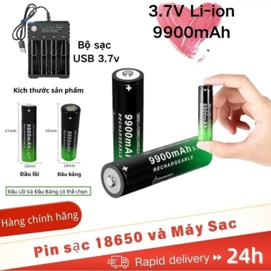 Pin sạc 18.650 9.900mAh 3.7V Li-ion - Dung cho quat dien, den pin, Gia uu dai 107.625 VND