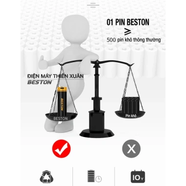 Pin Sạc 21.770 5.000mAh cho Đèn Pin LED Beston, Sạc 2 Chiều USB‑C Tiện Lợi - Giá 195.000₫ 5