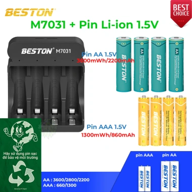 Pin Sạc 2A Beston Lithium 1.5V 2.800mWh M7.031 Tự Ngắt Đèn Báo Đầy Giá Ưu Đãi 119k