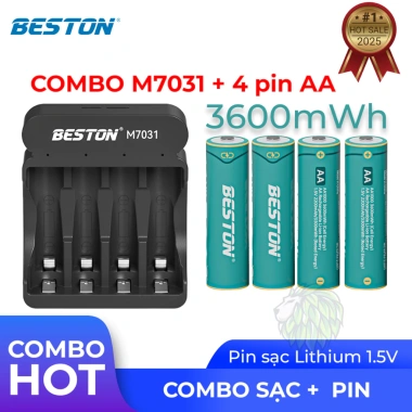 Pin Sạc 2A Beston Lithium 1.5V 2.800mWh M7.031 Tự Ngắt Đèn Báo Đầy Giá Ưu Đãi 119k