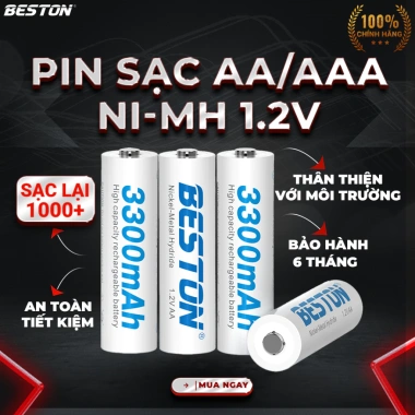Pin Sạc AA AAA Beston 3.300mAh - Dùng cho Micro, Đồng Hồ, Đồ Chơi - 39.000₫