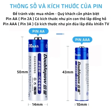 Pin sạc AAA 1.250mAh Doublepow - Dung lượng cao, sạc lại 1.200 lần an toàn, chính hãng