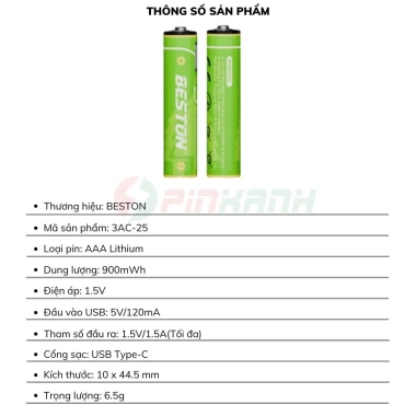 Pin sạc AAA 3AC-25 1.5V Lithium 04 viên - Sạc nhanh USB Type C, giá 280.000₫
