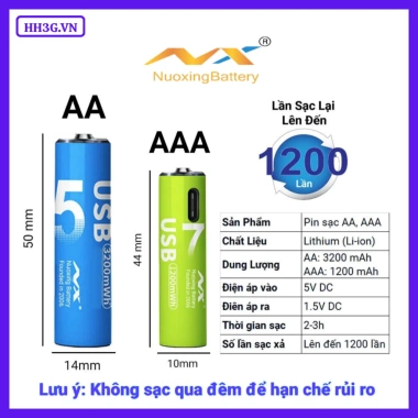 Pin sạc AAA Nuoxing 1.200mWh USB-C cho micro, remote, đồng hồ, đồ chơi – Giá 89.186₫ 2
