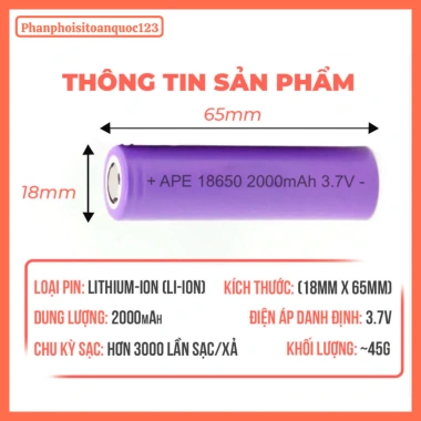 Pin Sạc APE Lithium 18.650 2.000mAh 3.7V - Đèn Pin, Quạt Mini, Sạc Dự Phòng 2