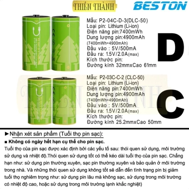 Pin sạc BESTON Li-ion 1.5V size D 6.000-7.400mWh, size C 3.500-7.400mWh - Giá chỉ 128.000₫ 2 Pin sạc BESTON Li-ion 1.5V size D 6.000-7.400mWh, size C 3.500-7.400mWh - Giá chỉ 128.000₫ 2