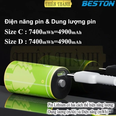Pin sạc BESTON Li-ion 1.5V size D 6.000-7.400mWh, size C 3.500-7.400mWh - Giá chỉ 128.000₫