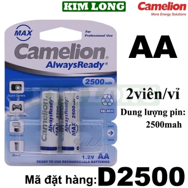 Pin sạc Camelion AA 2.700mAh, AA 2.500mAh, AAA 1.100mAh 1.2V Ni‑MH - Giá chỉ 88.000₫