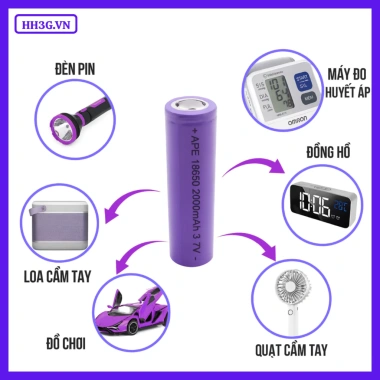 Pin sạc Cell APE Lithium 18.650 2.000mAh 3.7V - Dùng cho đèn pin, quạt mini, sạc dự phòng, giá ưu đãi 58.500 VND 3