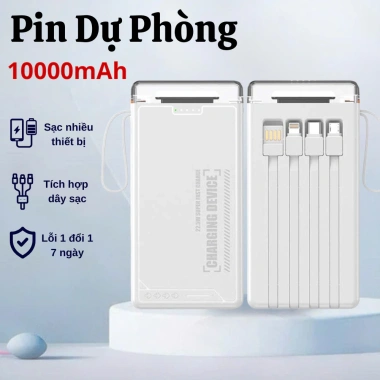 Pin Sạc Dự Phòng 10.000mAh Có Quà Tặng 4 Dây Sạc Nhanh, Màn Hình LED Đèn Pin
