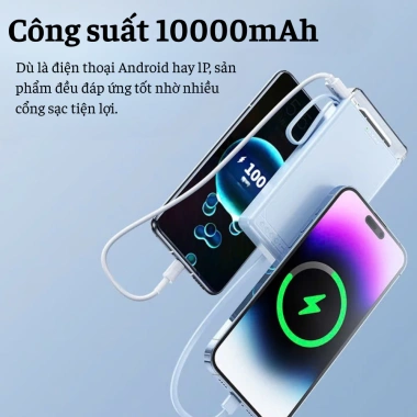 Pin Sạc Dự Phòng 10.000mAh Có Quà Tặng 4 Dây Sạc Nhanh, Màn Hình LED Đèn Pin