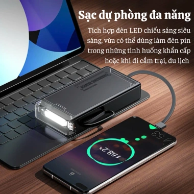 Pin Sạc Dự Phòng 10.000mAh Có Quà Tặng 4 Dây Sạc Nhanh, Màn Hình LED Đèn Pin