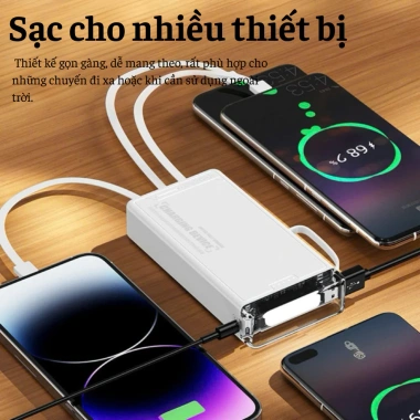 Pin Sạc Dự Phòng 10.000mAh Có Quà Tặng 4 Dây Sạc Nhanh, Màn Hình LED Đèn Pin