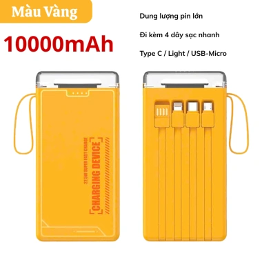 Pin Sạc Dự Phòng 10.000mAh Có Quà Tặng 4 Dây Sạc Nhanh, Màn Hình LED Đèn Pin