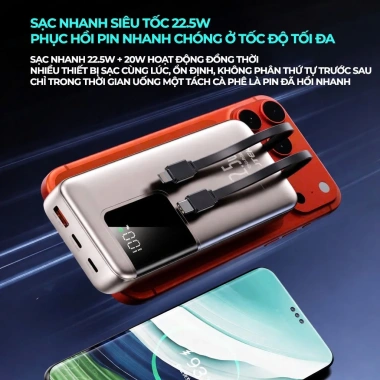 Pin sạc dự phòng 20.000mAh Gutek GT91 - Sạc nhanh 22.5W, tích hợp 2 dây USB, chỉ 289.000₫ 6