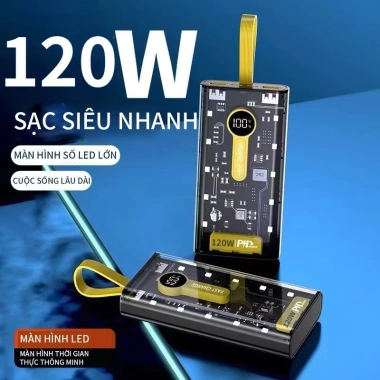 Pin sạc dự phòng 30.000-50.000mAh trong suốt PD120W/20W, 4 dây sạc đèn LED PLMALL 5