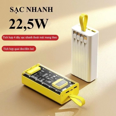 Pin sạc dự phòng 30.000‑50.000mAh trong suốt, sạc nhanh PD 22.5W, 4 dây + đèn LED – 329.000₫ 5