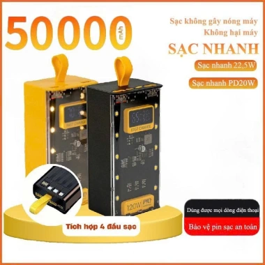 Pin sạc dự phòng 30.000‑50.000mAh trong suốt, sạc nhanh PD 22.5W, 4 dây + đèn LED – 329.000₫ 6